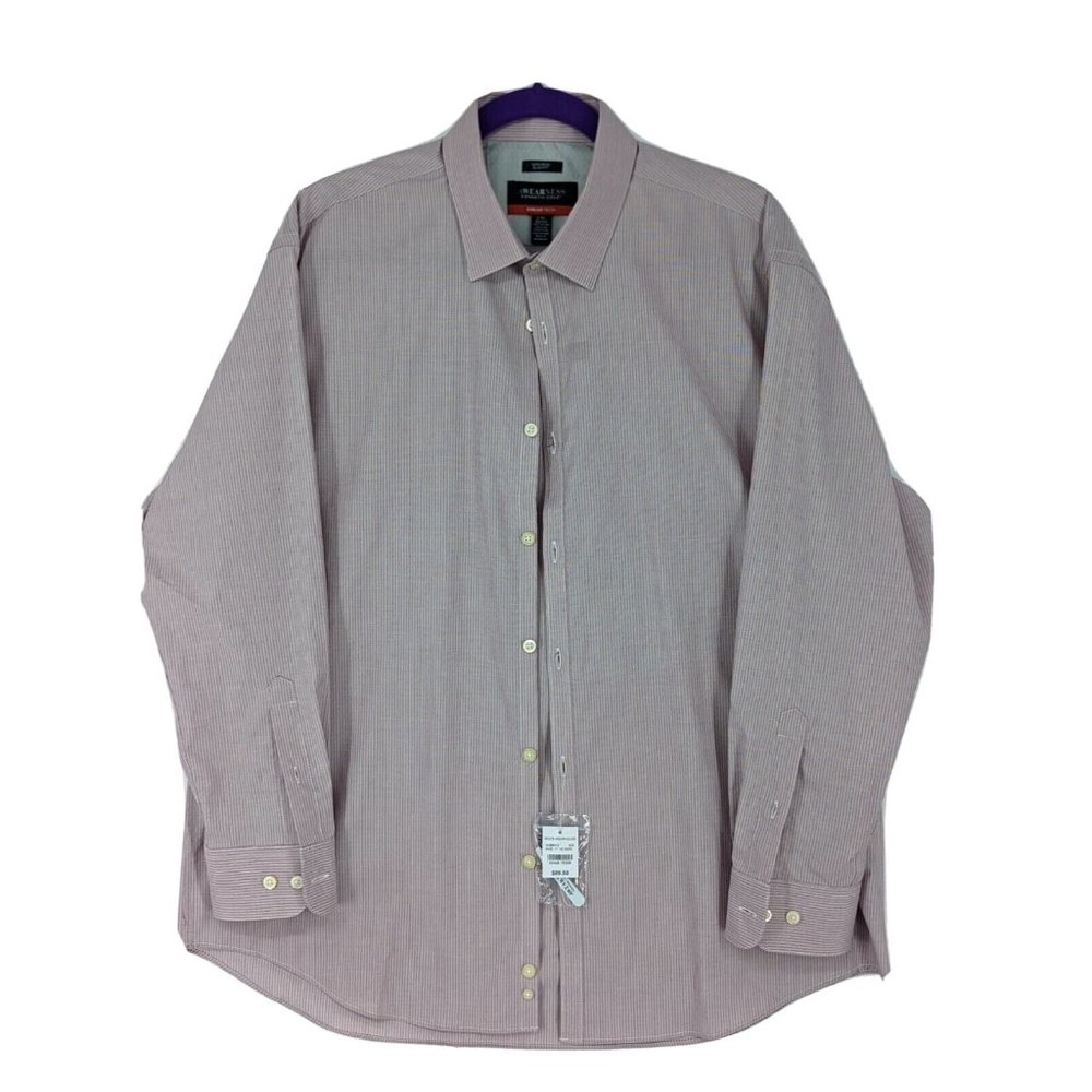Awearness Kenneth Cole Men Slim Fit Button Down Shirt mauve stripe Sz 17.5/32-33